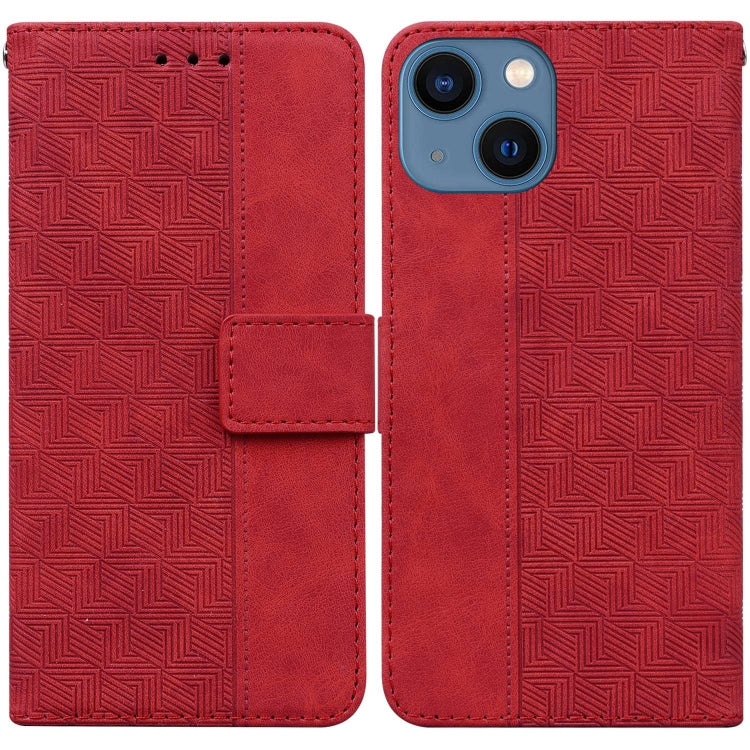 For iPhone 13 mini Geometric Embossed Leather Phone Case