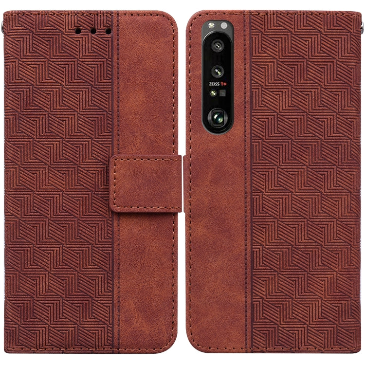 For Sony Xperia 1 III Geometric Embossed Leather Phone Case