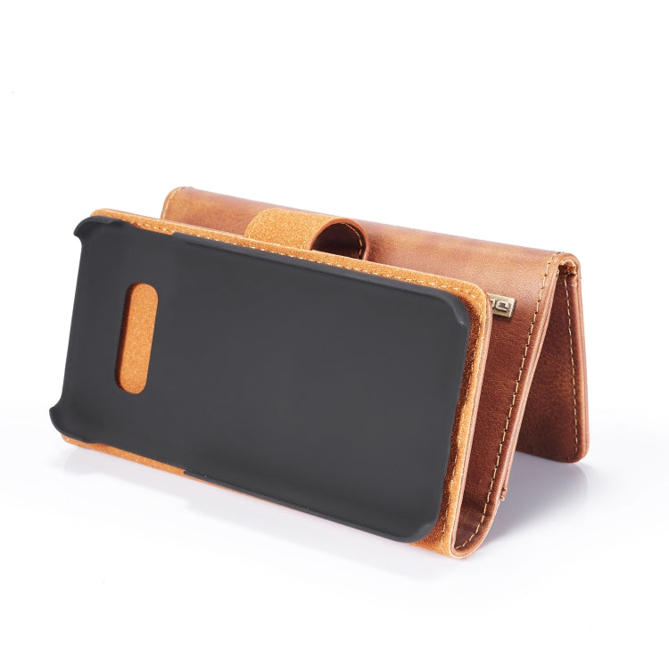 For Galaxy S10e DG.MING Triple Fold Crazy Horse Texture Magnetic Horizontal Flip Leather Case with Holder & Card Slots & Wallet
