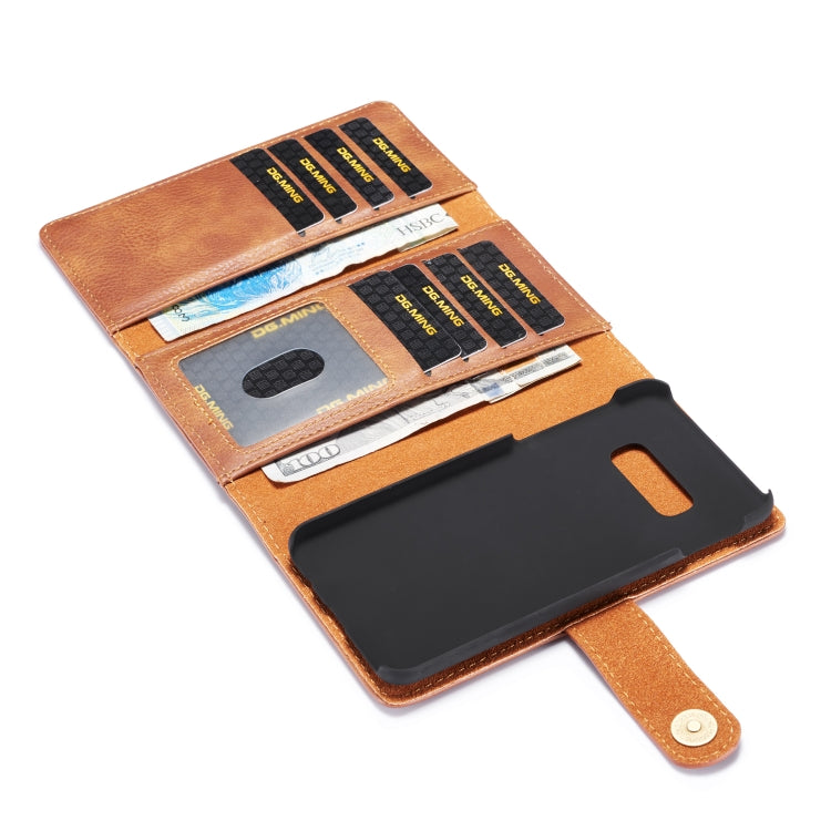For Galaxy S10e DG.MING Triple Fold Crazy Horse Texture Magnetic Horizontal Flip Leather Case with Holder & Card Slots & Wallet