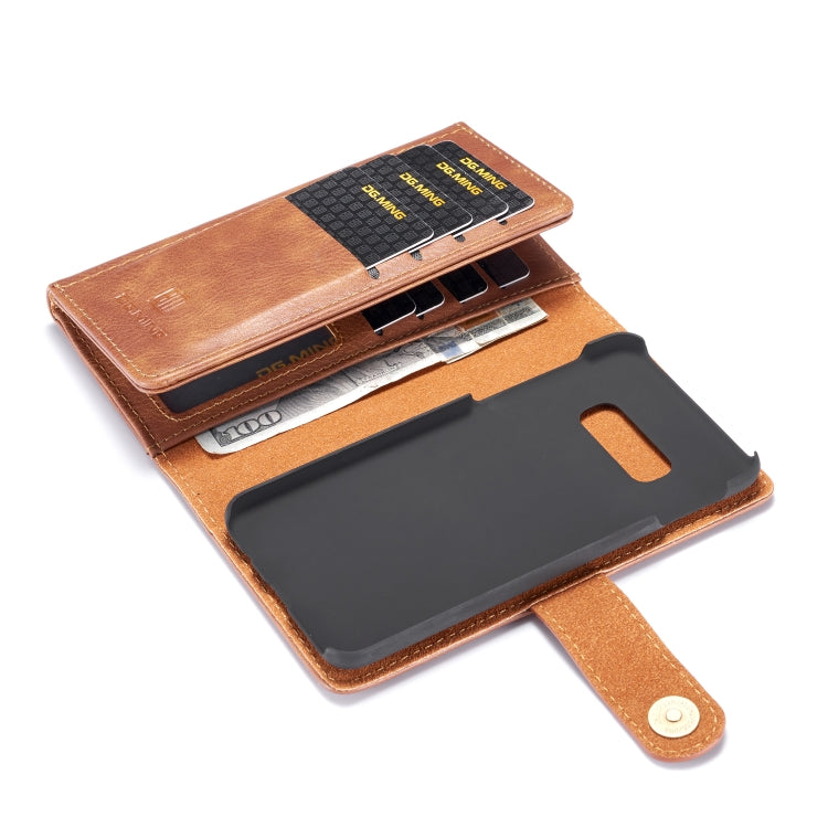 For Galaxy S10e DG.MING Triple Fold Crazy Horse Texture Magnetic Horizontal Flip Leather Case with Holder & Card Slots & Wallet
