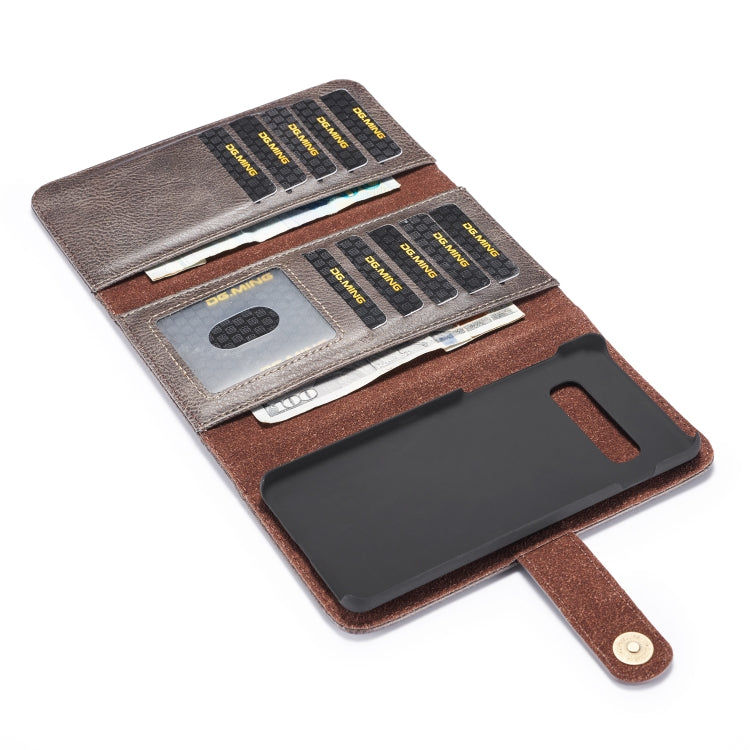 For Galaxy S10 DG.MING Triple Fold Crazy Horse Texture Magnetic Horizontal Flip Leather Case with Holder & Card Slots & Wallet