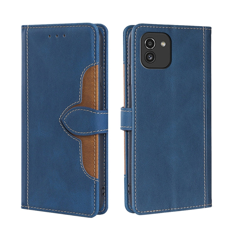 For Samsung Galaxy A03 Skin Feel Straw Hat Magnetic Buckle Leather Phone Case