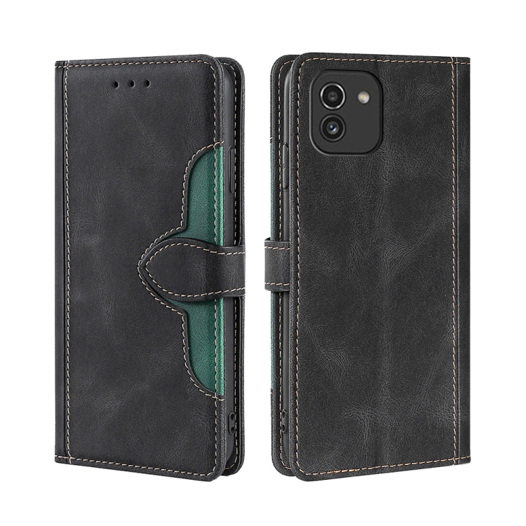 For Samsung Galaxy A03 166mm EU Version Skin Feel Straw Hat Magnetic Buckle Leather Phone Case