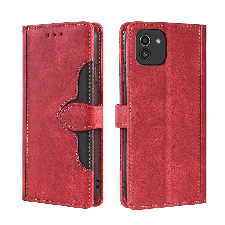 For Samsung Galaxy A03 166mm EU Version Skin Feel Straw Hat Magnetic Buckle Leather Phone Case