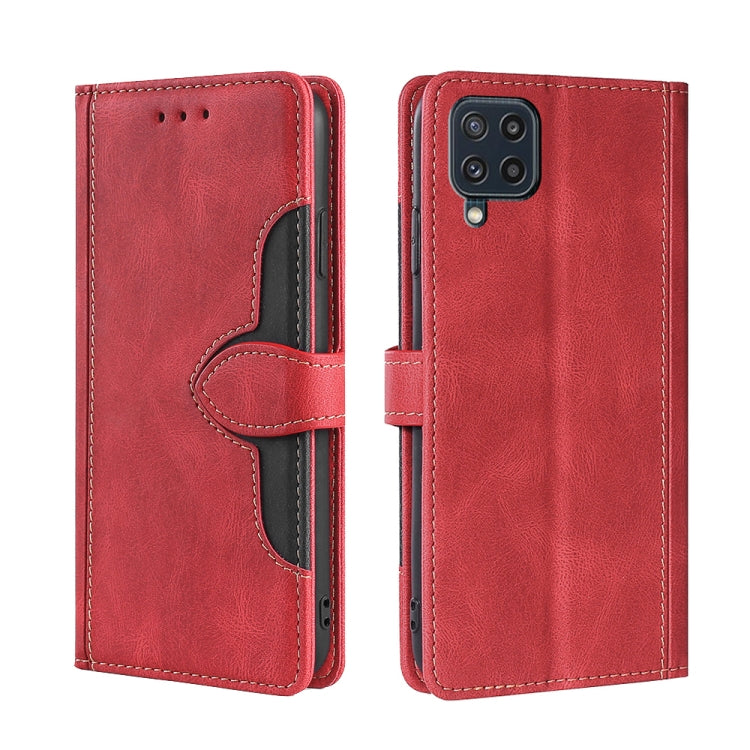 For Samsung Galaxy M32 India Version Skin Feel Straw Hat Magnetic Buckle Leather Phone Case