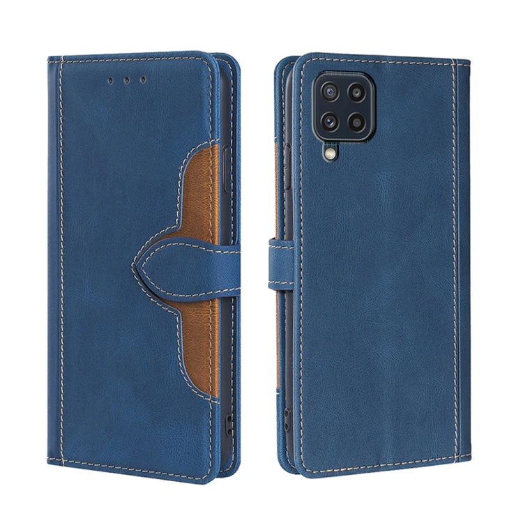 For Samsung Galaxy M32 India Version Skin Feel Straw Hat Magnetic Buckle Leather Phone Case