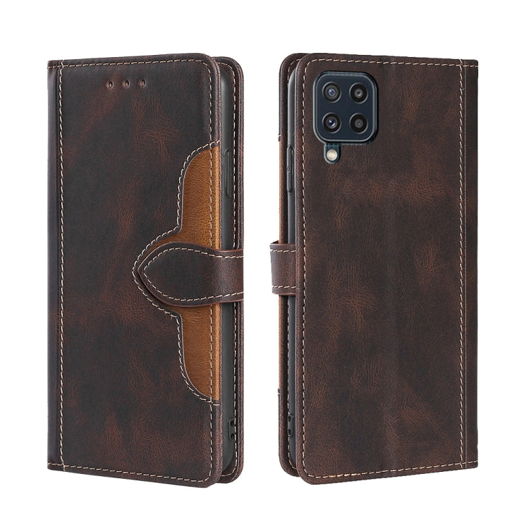 For Samsung Galaxy M32 India Version Skin Feel Straw Hat Magnetic Buckle Leather Phone Case