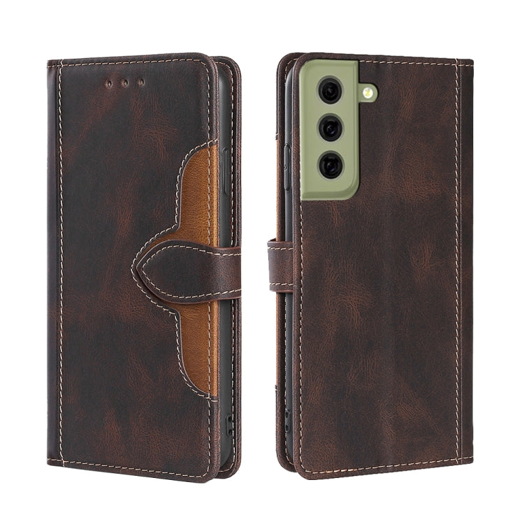 For Samsung Galaxy S21 FE Skin Feel Straw Hat Magnetic Buckle Leather Phone Case