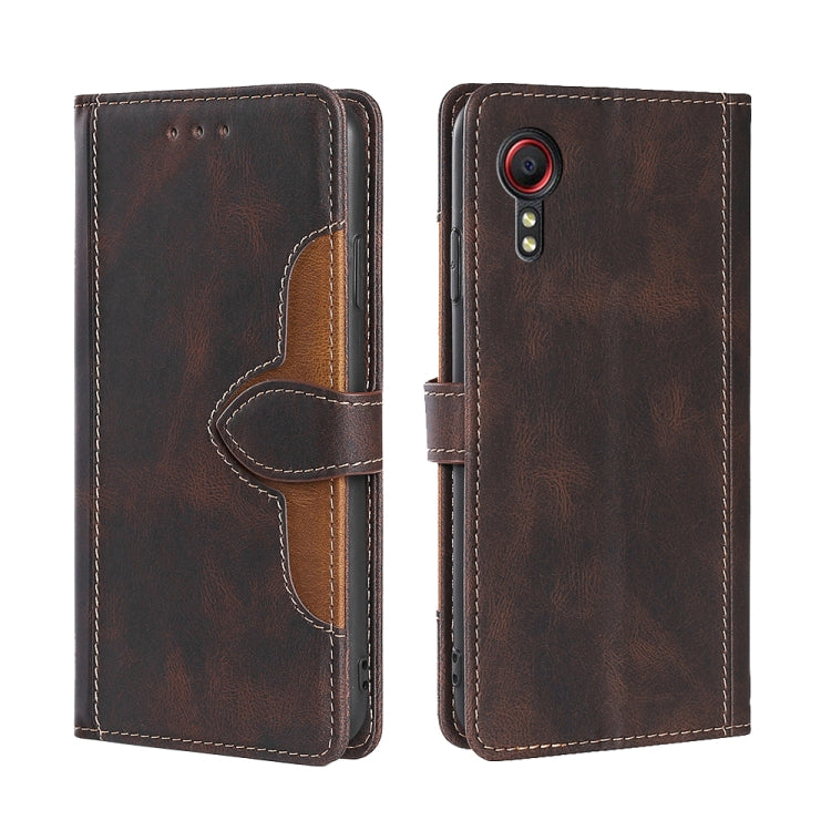 For Samsung Galaxy Xcover 5 Skin Feel Straw Hat Magnetic Buckle Leather Phone Case