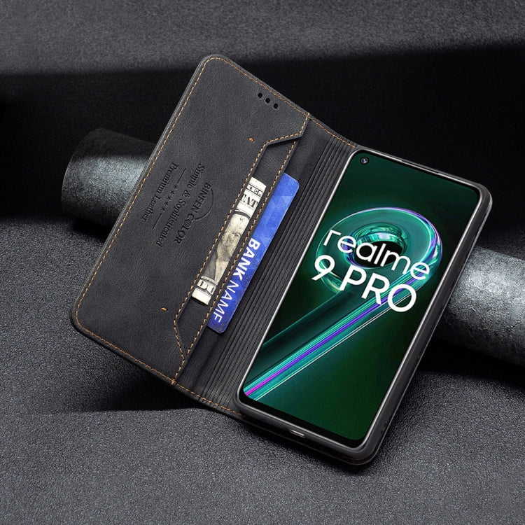 For OPPO Realme 9 Pro Magnetic RFID Blocking Anti-Theft Leather Case with Holder & Card Slots & Wallet