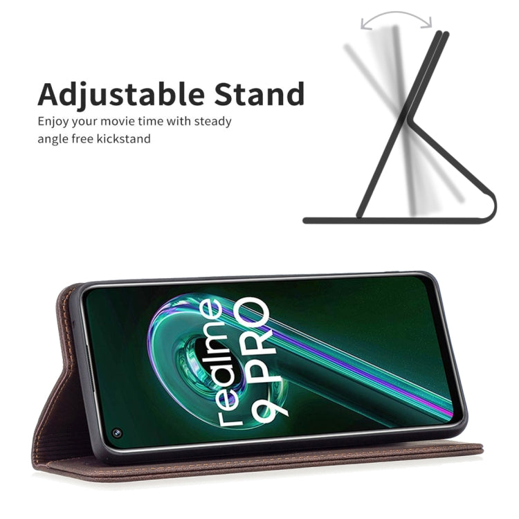 For OPPO Realme 9 Pro Magnetic RFID Blocking Anti-Theft Leather Case with Holder & Card Slots & Wallet