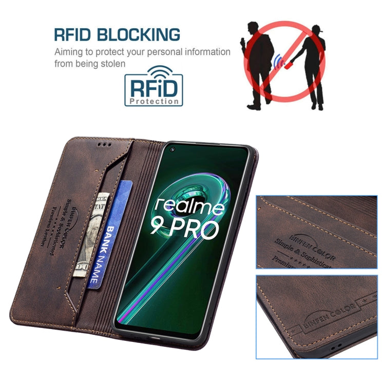 For OPPO Realme 9 Pro Magnetic RFID Blocking Anti-Theft Leather Case with Holder & Card Slots & Wallet