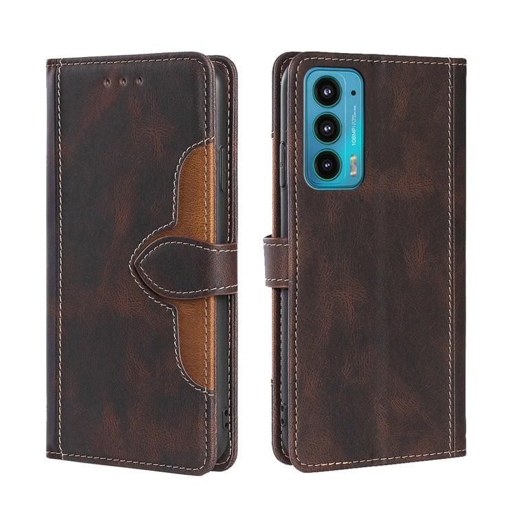 For Motorola Edge 20 Skin Feel Straw Hat Magnetic Buckle Leather Phone Case