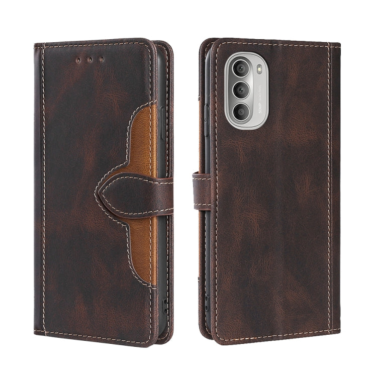 For Motorola Moto G51 Skin Feel Straw Hat Magnetic Buckle Leather Phone Case