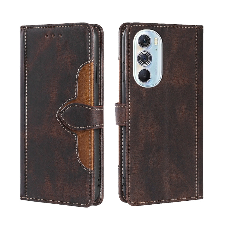 For Motorola Edge X30 Skin Feel Straw Hat Magnetic Buckle Leather Phone Case