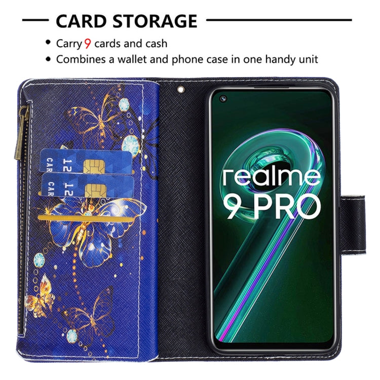 For OPPO Realme 9 Pro Colored Drawing Pattern Zipper Horizontal Flip Leather Phone Case with Holder & Card Slots & Wallet