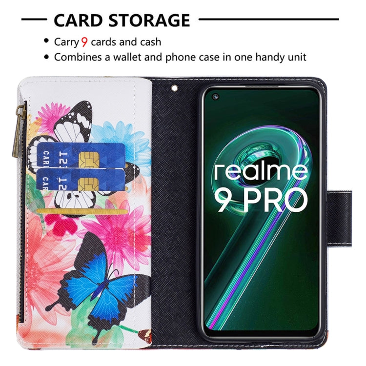 For OPPO Realme 9 Pro Colored Drawing Pattern Zipper Horizontal Flip Leather Phone Case with Holder & Card Slots & Wallet