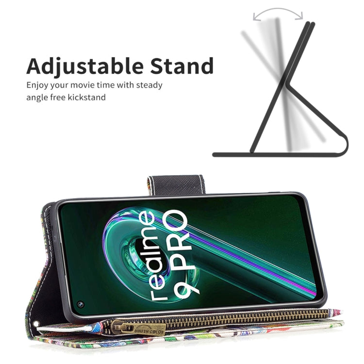 For OPPO Realme 9 Pro Colored Drawing Pattern Zipper Horizontal Flip Leather Phone Case with Holder & Card Slots & Wallet