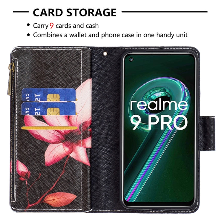 For OPPO Realme 9 Pro Colored Drawing Pattern Zipper Horizontal Flip Leather Phone Case with Holder & Card Slots & Wallet