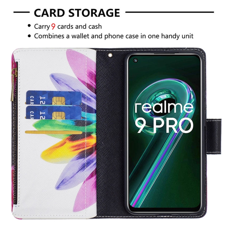 For OPPO Realme 9 Pro Colored Drawing Pattern Zipper Horizontal Flip Leather Phone Case with Holder & Card Slots & Wallet