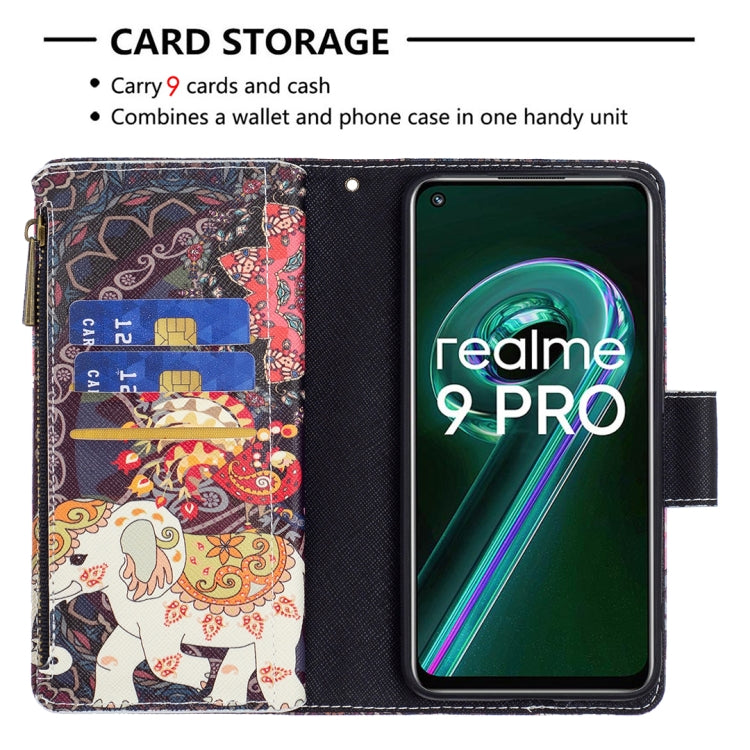 For OPPO Realme 9 Pro Colored Drawing Pattern Zipper Horizontal Flip Leather Phone Case with Holder & Card Slots & Wallet