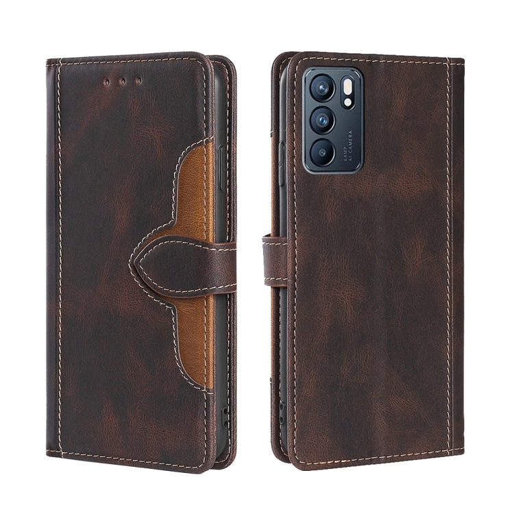 For OPPO Reno6 Skin Feel Straw Hat Magnetic Buckle Leather Phone Case