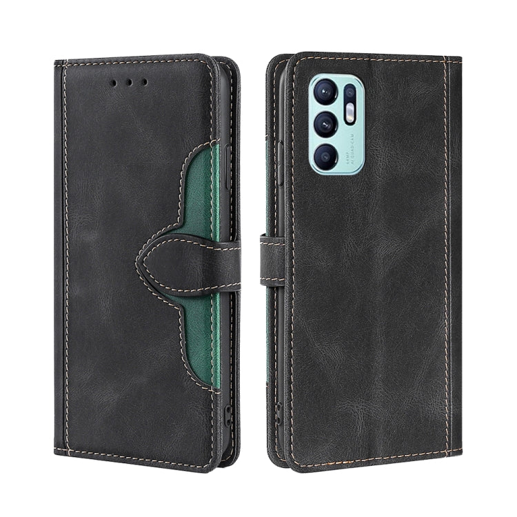 For OPPO Reno6 4G Skin Feel Straw Hat Magnetic Buckle Leather Phone Case