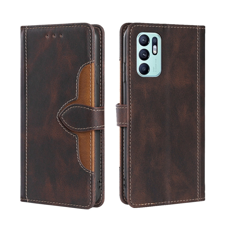 For OPPO Reno6 4G Skin Feel Straw Hat Magnetic Buckle Leather Phone Case