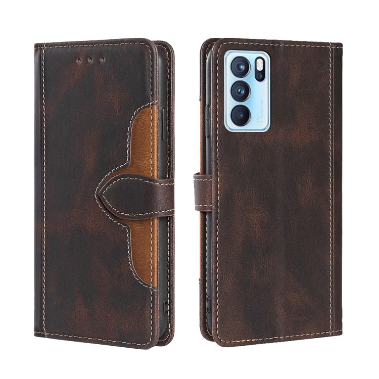 For OPPO Reno6 Pro Skin Feel Straw Hat Magnetic Buckle Leather Phone Case