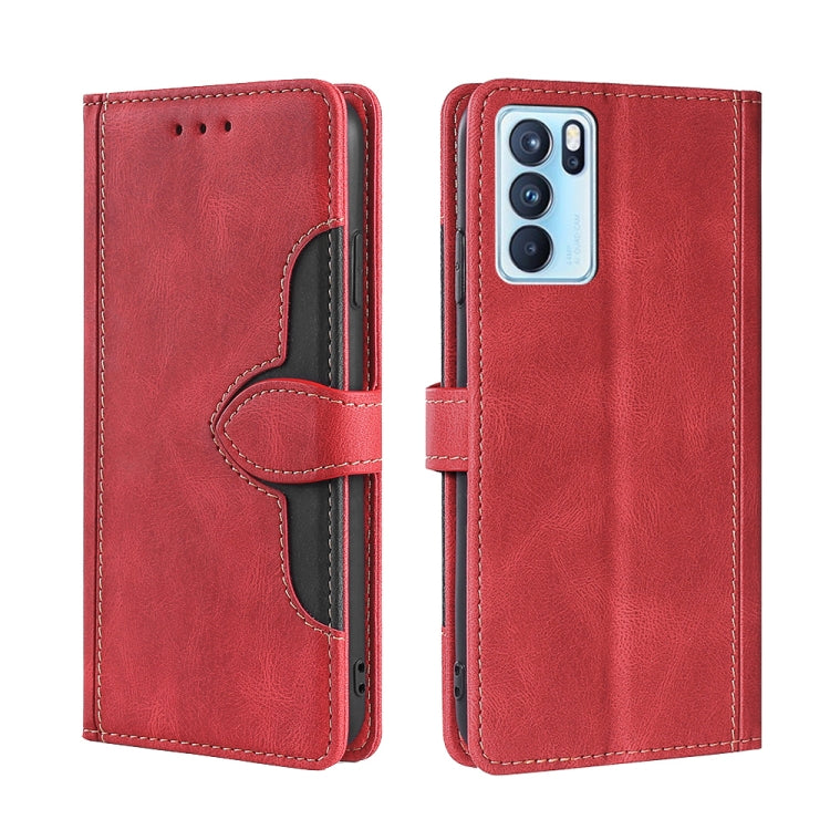 For OPPO Reno6 Pro Skin Feel Straw Hat Magnetic Buckle Leather Phone Case
