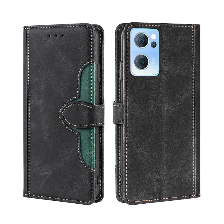 For OPPO Reno7 5G Skin Feel Straw Hat Magnetic Buckle Leather Phone Case