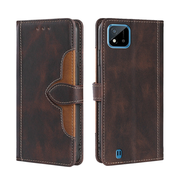 For OPPO Realme C20 Skin Feel Straw Hat Magnetic Buckle Leather Phone Case