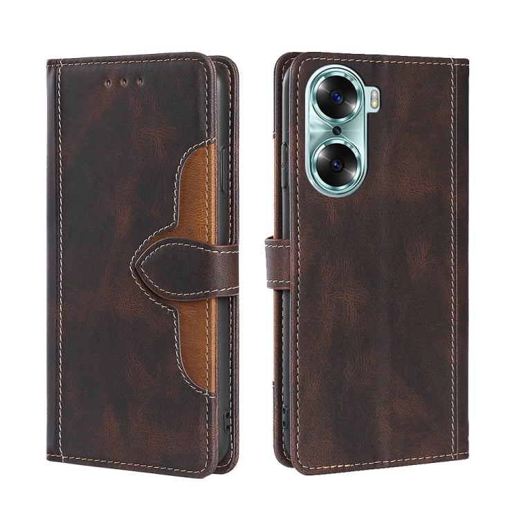 For Honor 60 Skin Feel Straw Hat Magnetic Buckle Leather Phone Case