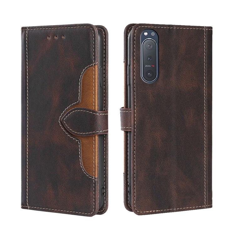 For Sony Xperia 5 II Skin Feel Straw Hat Magnetic Buckle Leather Phone Case