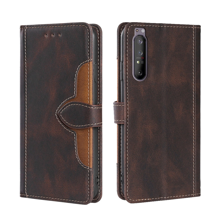 For Sony Xperia 1 II Skin Feel Straw Hat Magnetic Buckle Leather Phone Case