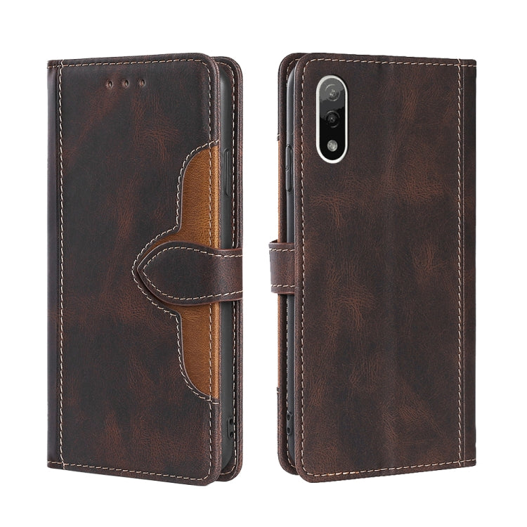 For Sony Xperia Ace II Skin Feel Straw Hat Magnetic Buckle Leather Phone Case
