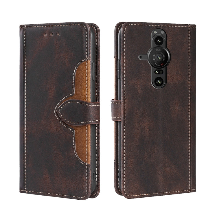 For Sony Xperia Pro I Skin Feel Straw Hat Magnetic Buckle Leather Phone Case