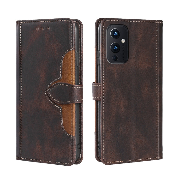 For OnePlus 9 Skin Feel Straw Hat Magnetic Buckle Leather Phone Case