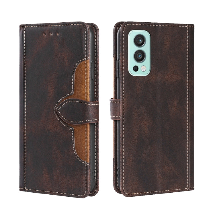 For OnePlus Nord 2 5G Skin Feel Straw Hat Magnetic Buckle Leather Phone Case