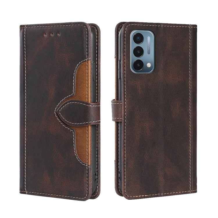 For OnePlus Nord N200 5G Skin Feel Straw Hat Magnetic Buckle Leather Phone Case