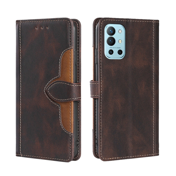 For OnePlus 9R Skin Feel Straw Hat Magnetic Buckle Leather Phone Case