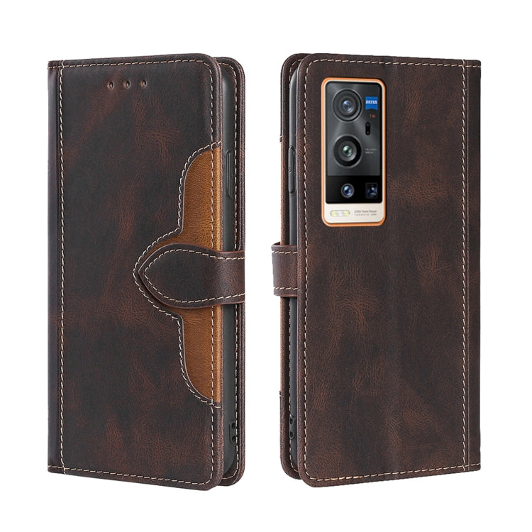 For vivo X60 Pro+ Skin Feel Straw Hat Magnetic Buckle Leather Phone Case
