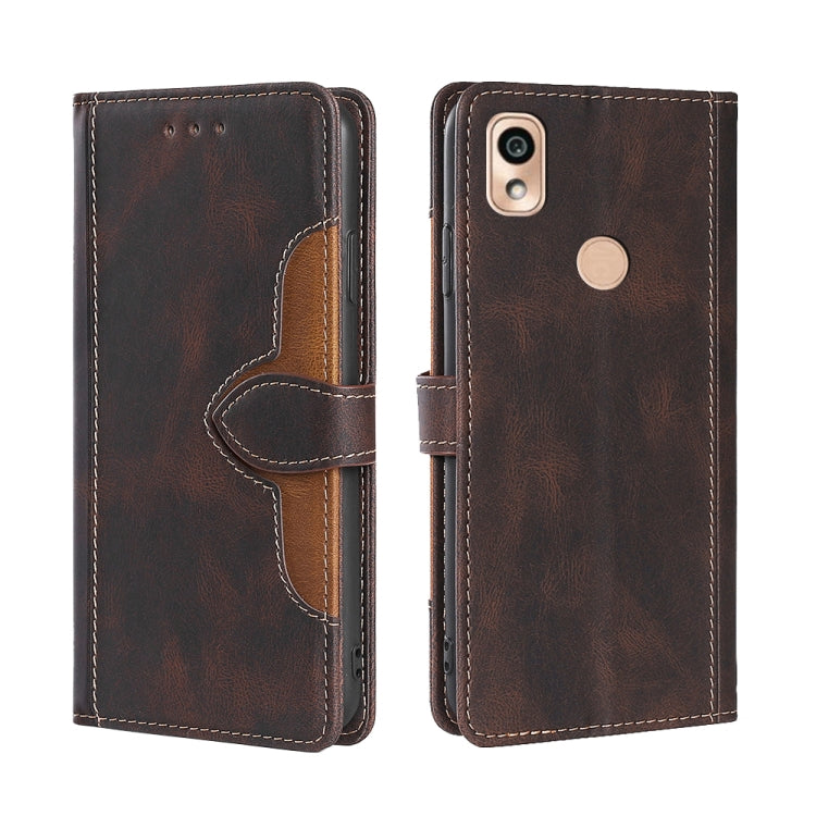 For Kyocera KY-51B Skin Feel Straw Hat Magnetic Buckle Leather Phone Case