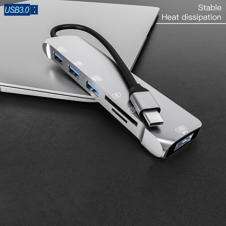 NK-3043H 6 in 1 USB-C / Type-C to TF / SD Card Slot + USB 3.0 + 3 USB 2.0 Female Adapter