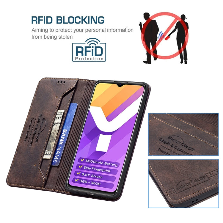 For vivo Y15s Magnetic RFID Blocking Anti-Theft Leather Phone Case