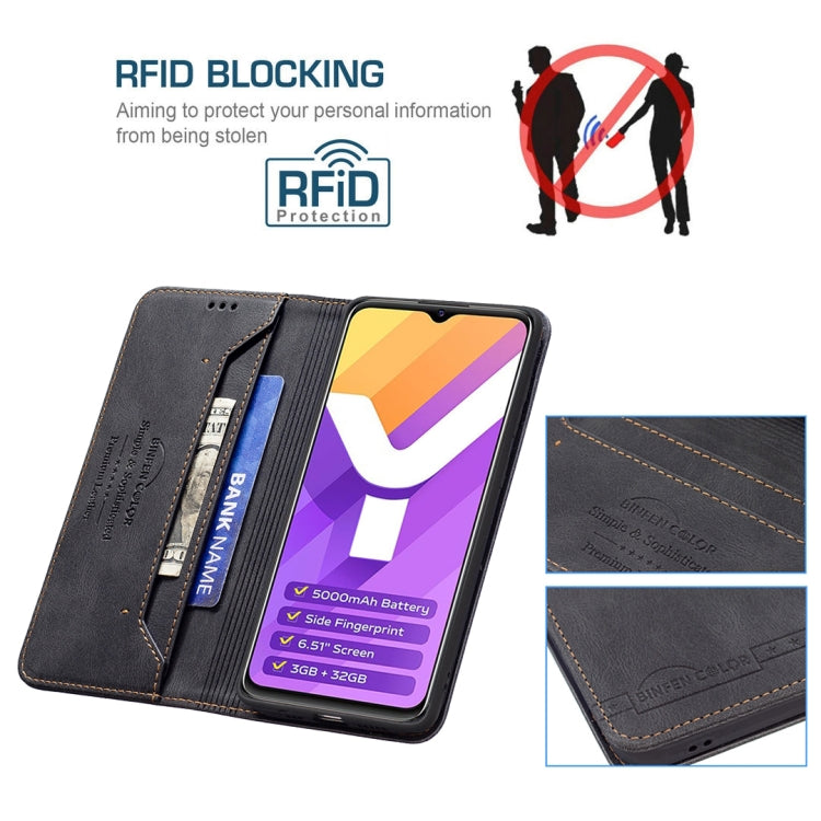 For vivo Y15s Magnetic RFID Blocking Anti-Theft Leather Phone Case