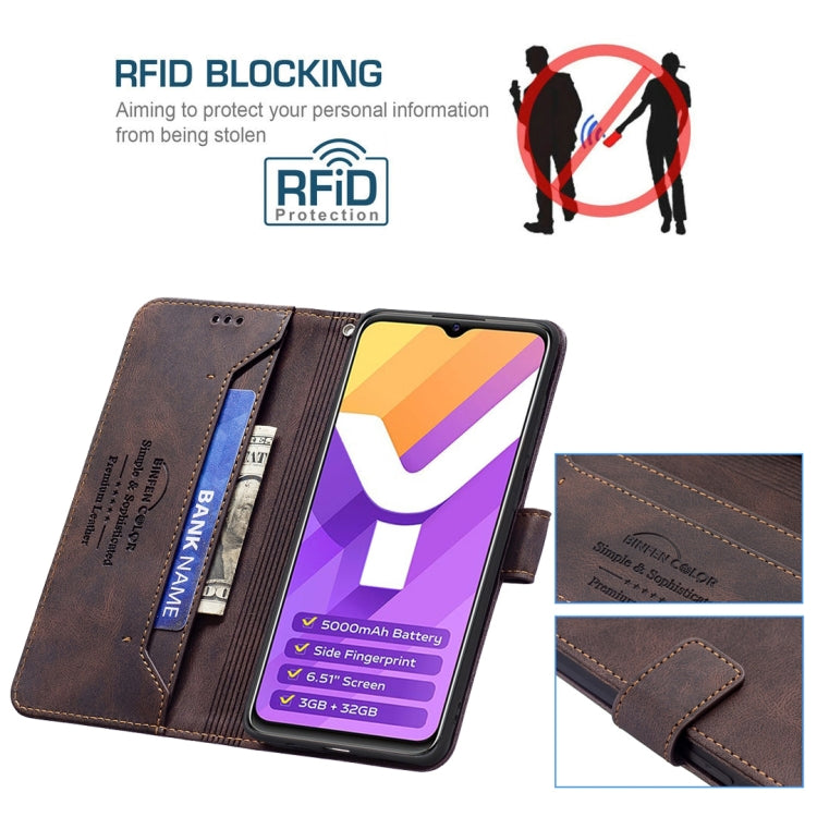 For vivo Y15s Magnetic Clasp RFID Blocking Anti-Theft Leather Phone Case