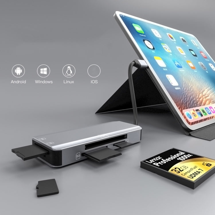 NK-3044 5 in 1 USB-C / Type-C to MS / M2 / CF / TF / SD Card Slots Adapter(Space Grey)