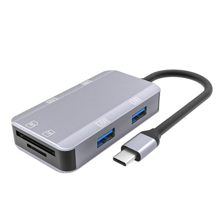 NK-3049 6 in 1 USB-C / Type-C to TF / SD Card Slot + 4 USB Female Adapter(Space Grey)